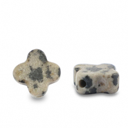 Natural stone beads Dalmatian Stone clover Greige-Black