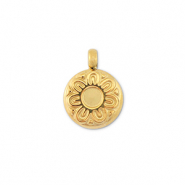 Stainless steel charms round with flower Gold