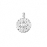 Stainless steel charms round with sun Silver