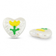 Acrylic beads heart with flower Pearl-Yellow-Green