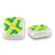 Acrylic beads square with cross Pearl-Yellow-Green