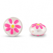 Acrylic beads round with flower Pearl-Pink-Yellow