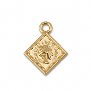 Metal charms rhombus with Queen Elisabeth Gold