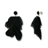 Trendy earrings/earpin chiffon flower Black-Gold