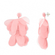 Trendy earrings/earpin chiffon flower Peach Pink-Gold