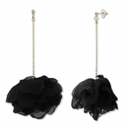 Trendy earrings/earpin chiffon flower Black-Gold