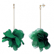 Trendy earrings/earpin chiffon flower Dark Green-Gold