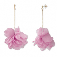 Trendy earrings/earpin chiffon flower Mauve Pink-gold