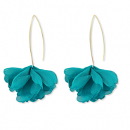 Trendy earrings chiffon flower Teal Green-Gold