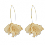 Trendy earrings chiffon flower Beige Brown-Gold