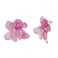 Trendy earrings/earpin chiffon flower Mauve Pink-Gold