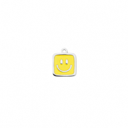 Stainless steel charms square with smiley Silver-Yellow