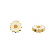 Stainless steel beads daisy Gold-White