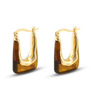 Trendy resin earrings rectangle Gold-Transparent Golden Brown