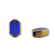 Glass beads hexagon Blue Transparent-Gold