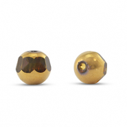 Glass beads round Yellow Transparent-Gold