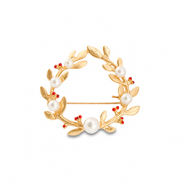 Brooches wreath with pearls Gold-White-Red