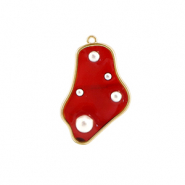 Resin pendants irregular with pearls Gold-Red-White