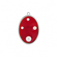 Resin pendants oval with pearls Silver-Red-White