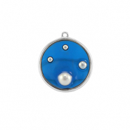 Resin pendants round with pearls Silver-Blue-White