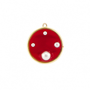 Resin pendants round with pearls Gold-Red-White