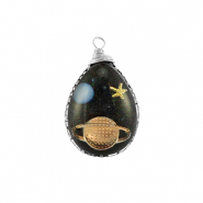 Resin pendants oval galaxy Silver-Blue-Gold-Glitter