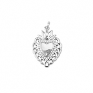 Brass TQ metal charms heart with lotus Silver