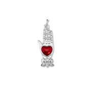 Brass TQ metal charms hand with heart Silver-Red