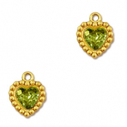 Stainless steel charms zirconia heart Gold-Lime Green