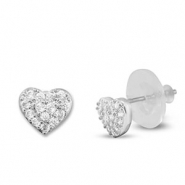 Brass TQ metal earrings / earpins zirconia heart Silver