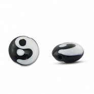 Hand-painted glass beads Yin & Yang Black-White