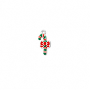 Metal charms candy cane Silver-Green-Red