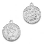 Stainless steel charms coin with ship/face Silver
