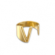 Stainless steel rings letter V Gold