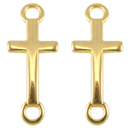 DQ European metal charm cross with two loops Gold (nickel free)