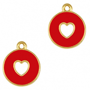 DQ European metal charms heart Gold-Red (nickel free)