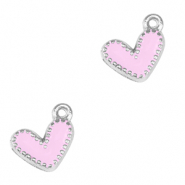 DQ European metal charms heart Antique Silver-Lilac Rose (nickel free)