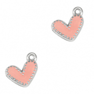 DQ European metal charms heart Antique Silver-Salmon Pink (nickel free)