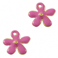 DQ European metal charms flower Gold-Magenta Pink (nickel free)