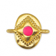 DQ European metal charms connector oval Fuchsia-Gold (nickel free)