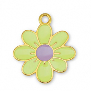 DQ European metal charms flower Lime Yellow-Lilac-Gold (nickel free)