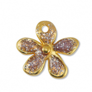DQ European metal charms flower Glitter Lilac-Gold (nickel free)