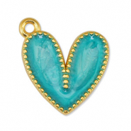 DQ European metal charms heart Pearl Turquoise-Gold (nickel free)