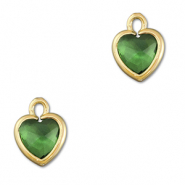 Crystal glass charms heart Green-Gold