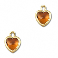 Crystal glass charms heart Orange Brown-Gold