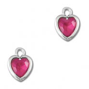 Crystal glass charms heart Dark Pink-Silver