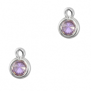 Crystal glass charms round Light Lilac-Silver