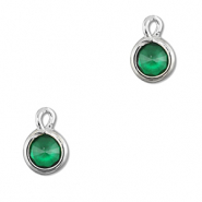 Crystal glass charms round Emerald Green-Silver