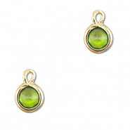 Crystal glass charms round Green-Gold