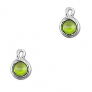 Crystal glass charms round Green-Silver